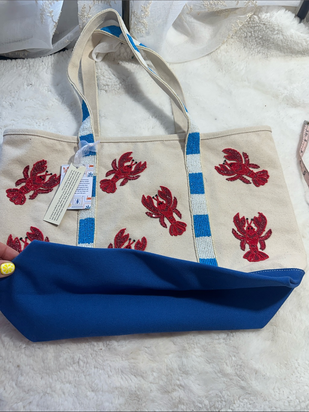 Made In India Beaded Canvas Lobster Tote Bag